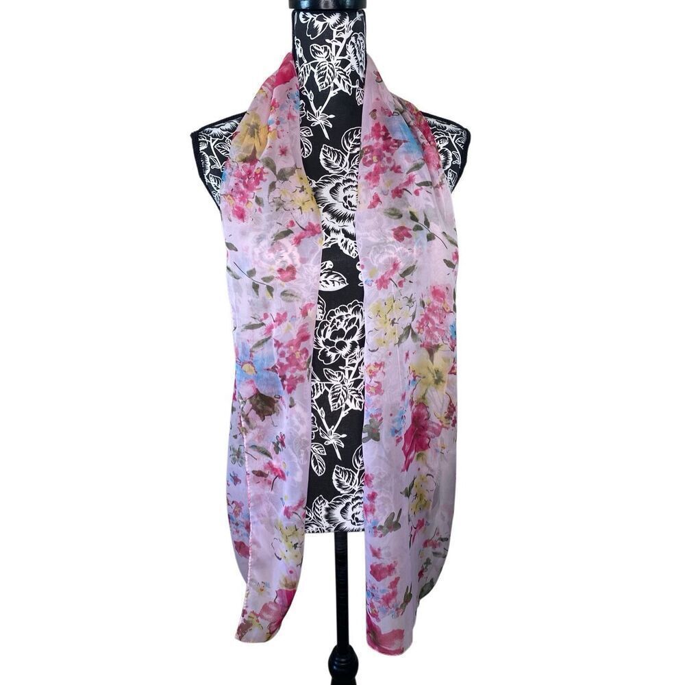 Sheer Pink Floral Lightweight Scarf Wrap Shawl Spring Summer Soft Romantic